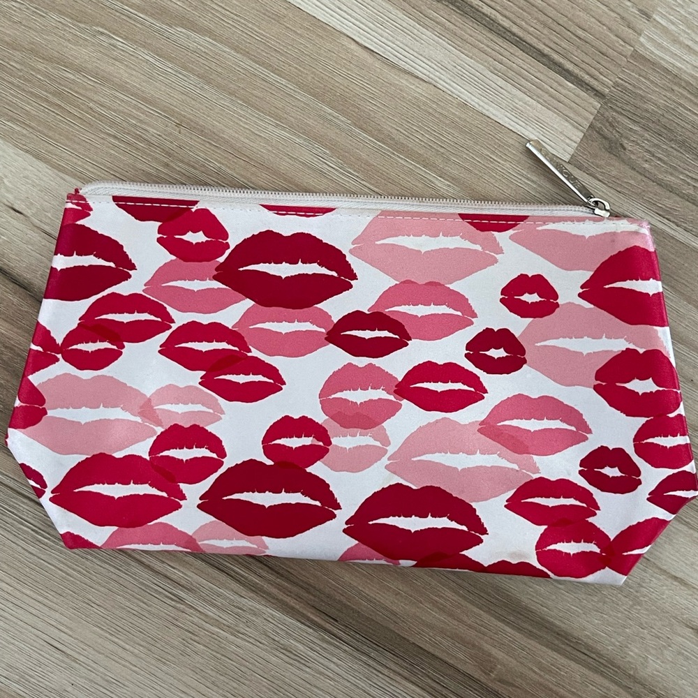 Clinique Pink and Red Lip Print Cosmetic Bag